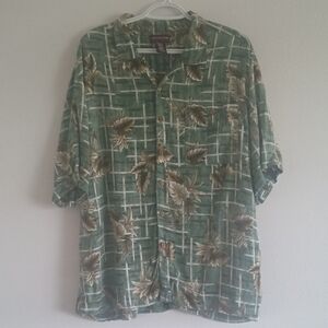 Covington Button Down Mens Size XL Green and Brown Hawaiian Tropical Beach